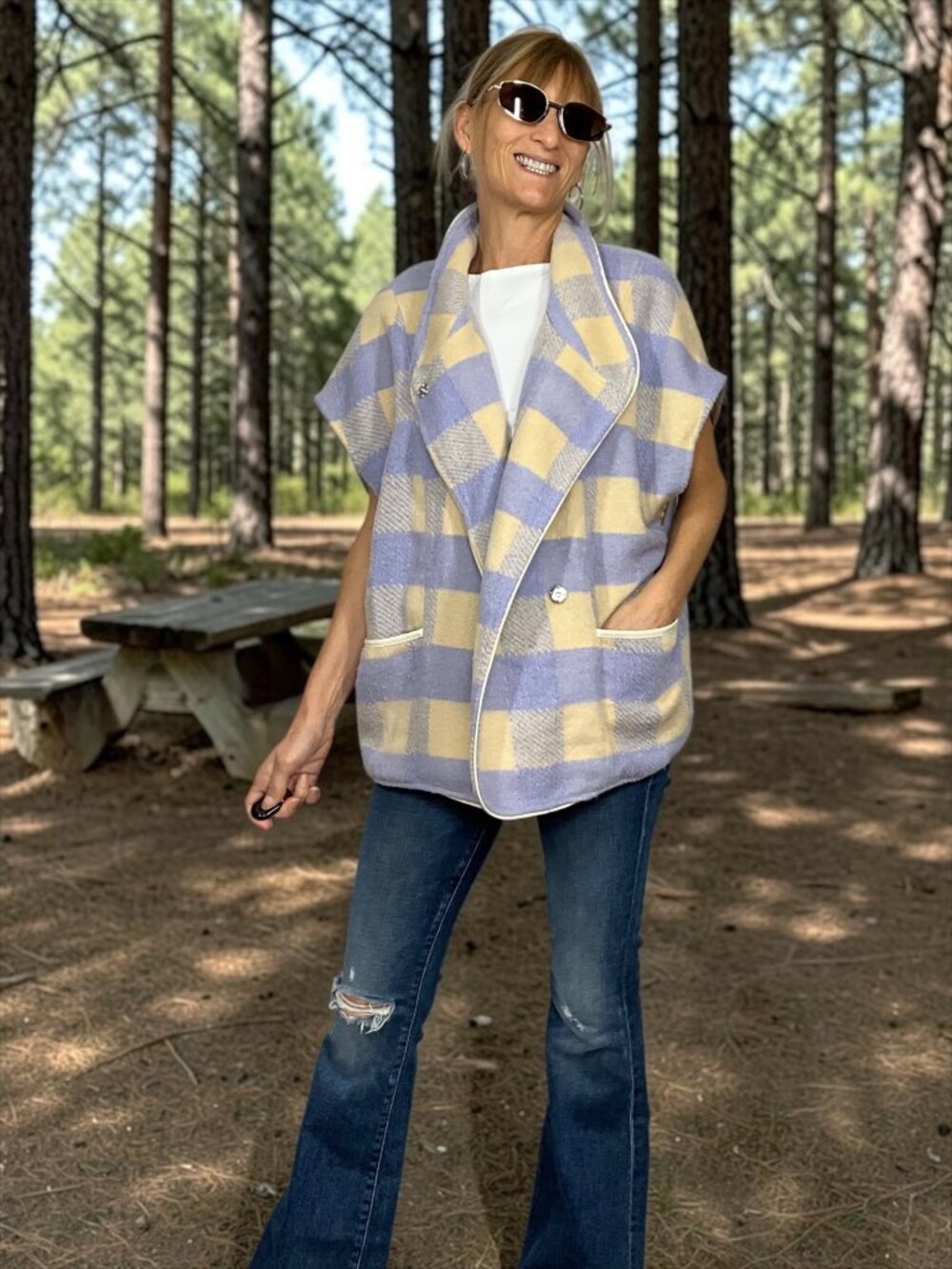 Anthropologie Andersen & Lauth Plaid Capelet Vest One Size Fits All Purple